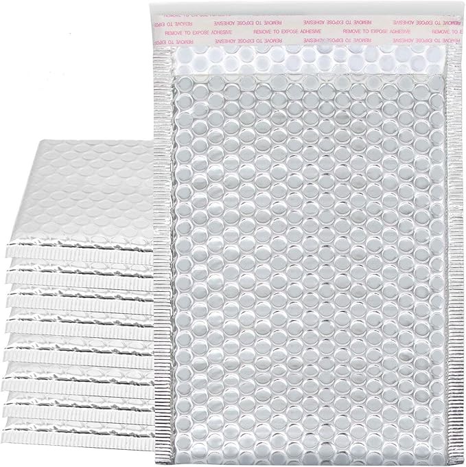 KEILEOHO 75 Pack 6x9 Inch Metallic Bubble Mailers, Silver Padded Mailing Envelopes, Foil Self Seal Shipping Bags for Mailing, packing.