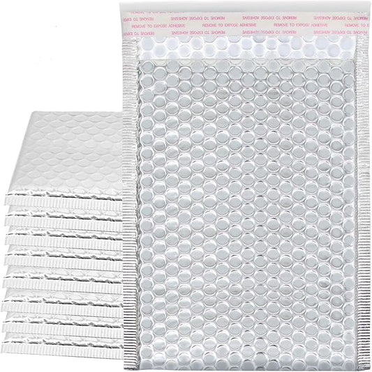 KEILEOHO 75 Pack 6x9 Inch Metallic Bubble Mailers, Silver Padded Mailing Envelopes, Foil Self Seal Shipping Bags for Mailing, packing.