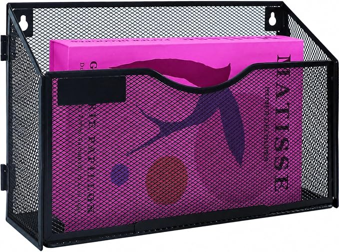 1 Pocket Mesh Wall File Holder Organizer Office Hanging File Folder Magazine Rack (Black)
