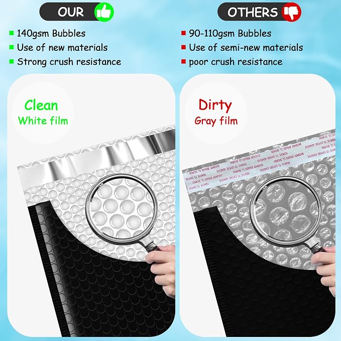 Thank You Bubble Mailers 4x8'' 50 Pack, Self Sealing Padded Envelopes, Strong Adhesion Bubble Envelopes, Waterproof Mailing Envelopes, Cushioning Shipping Envelopes - Black