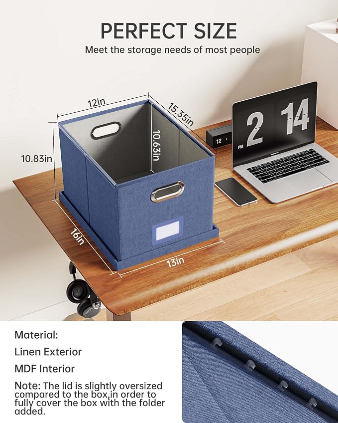 File Organizer with Lid, File Box, File Cabinet for Letter File Folder Storage, Hanging File Organizer for Office/Decor/Home,Document Organizer, 1 Pack,Blue-Box Only