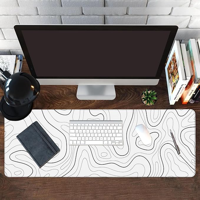 Long Gaming Mouse Pad Extended Anime Large Desk Pad with Non-Slip Base Full Keyboard Mat with Stitched Edges for Gaming and Office 31.5 x 11.8 inches (White Geometry)