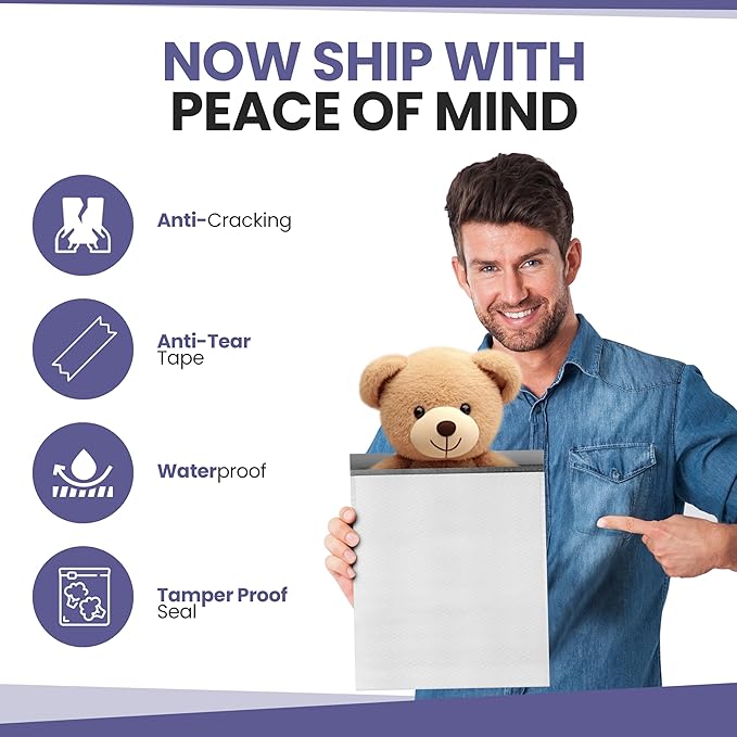 White Poly Bubble Mailers 14.50x20 Inch #7 | Self Seal Large Padded Envelopes | Air Cushioned Bubble Mailer | Usable Size 14.25x19 Inch | Waterproof Lightweight Mailing Shipping Bags | 15 Pack