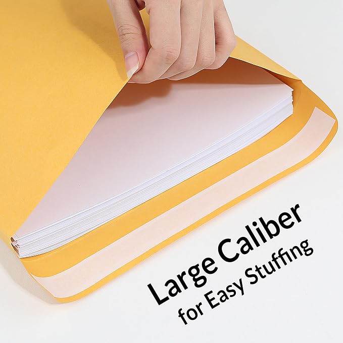 SUNEE 9 x12 Manilla Envelopes, 28lb Brown Kraft, Ultra Strong Quick-Seal Security Catalog Mailing Envelopes for Flat Letter Size Documents or Photos, 250 Count