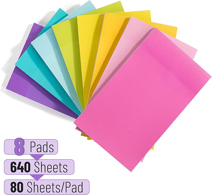 Mr. Pen- Sticky Notes, 3”x5”, 8 Pads, 640 Sheets, Colorful Large Sticky Notes, Stocky Notes for Bible Journaling