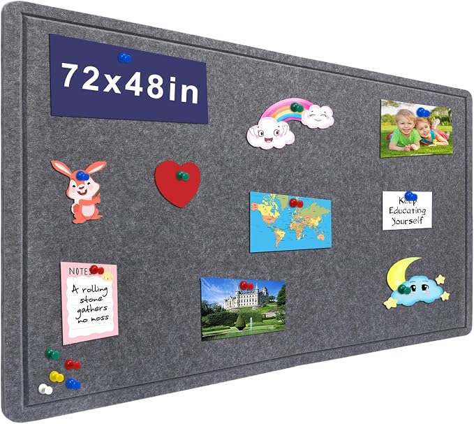 Large Bulletin Board 72" x 48" Felt Cork Board - Decor Pin Board, Dark Gray | Cork Board Alternative for Wall, Foldable Self-Adhesive Vision Board Prayer Board with Pushpins for Home Office Classroom