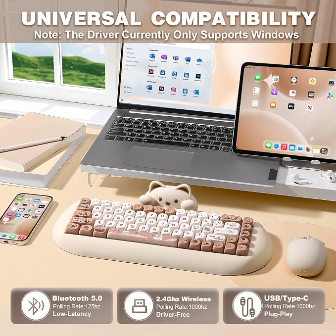 YUNZII C68 Wireless Mechanical Keyboard,65% Layout,Hot Swap,Triple Mode BT5.0/2.4G/Wired, RGB Backlit NKRO,Cute Cat Silicone Ergonomic Design for Win/Mac (Brown, Milk Switch) | Wireless Triple Mode BT5.0/2.4G/Wired, RGB Backlit NKRO, Cute Cat Silicone ...