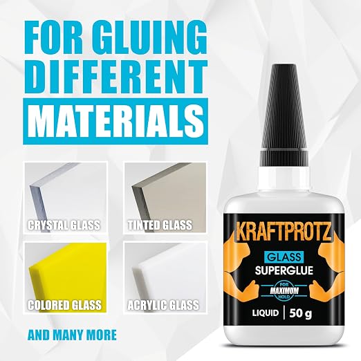 Glass Super Glue Liquid 1.75 oz - Mirror Window Fix Instant Adhesive Bond | versatile, crack repair, clear, waterproof, heat resistant, anti-clog cap, craft, DIY, glass, mirror, windows, acrylic