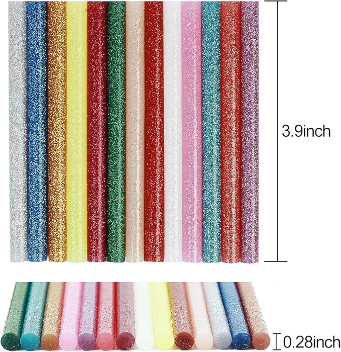 KEILEOHO 140 PCS Colored Glitter Hot Melt Glue Sticks, 14 Colors Mini Glue Sticks, Mini Hot Glue Sticks for Arts Crafts, Home General Repair, Holiday Crafts