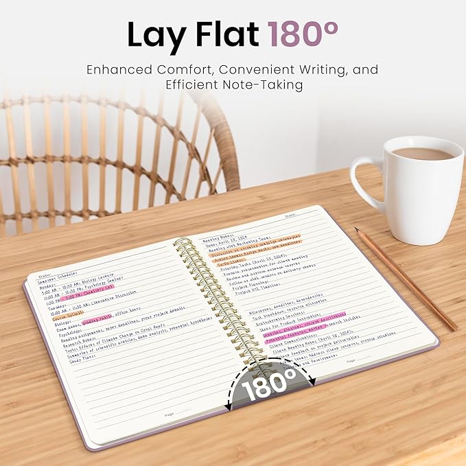Lined Spiral Journal Notebook for Women, 6 Pack, A5 College Ruled Journals for Writing, Hardcover Notebooks for Work, Note taking and Office School Supplies,140 Pages, 6 Pcs - Purple
