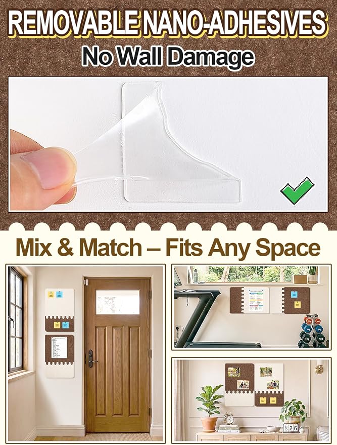 2Pcs Thickened Felt Bulletin Board for Home Office Wall Decor, 23.6x15.8in | Create a Comfy, Personalized Office, 2-Tone Vision Pin Board with Pins & Nano Tapes, Cork Boards Alternative, Brown/Camel