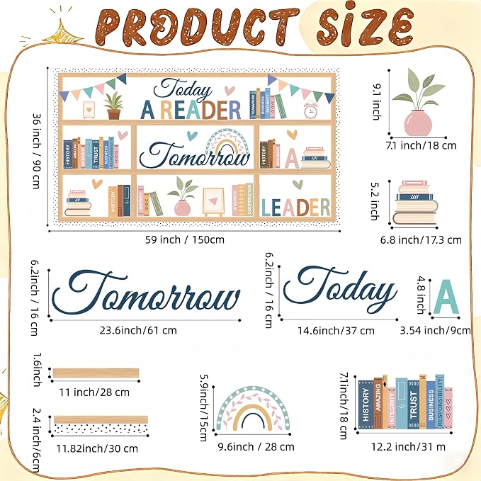 Boho Bookshelf Reading Bulletin Board Set – 80PCS Motivational Library Decor with Rainbow & Inspirational Cutouts – Read Themed Classroom Supplies for Back to School, Home & Wall Displays