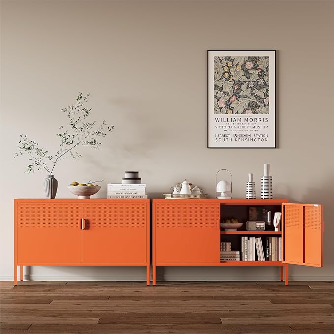 Metal Storage Cabinet,2 Door TV Stand, Metal Mesh Accent Cabinet | Magnetic Door Closure,Low Storage Cabinets with Doors and Shelf for Home,Office,Living Room