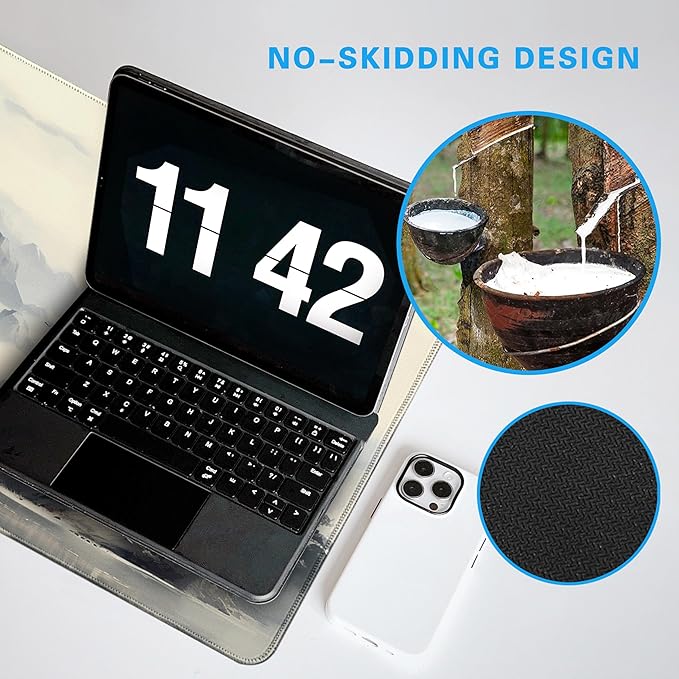 Cherry Blossom in Ink Gaming Mouse Pad 31.5x11.8 Inch White Full Desk Japanese Sakura Mousepad Extended Large Non-Slip Rubber Base Waterproof Big Keyboard Mat with Stitched Edges for Gaming and Office