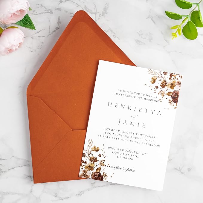 PONATIA 50 PCS/Pack A7 Envelopes, Euro Flap 5x7 Envelopes for Wedding Invitations, Greeting Cards, Acrylic Invitations, Photos, Postcards, Christmas Mailing 5.25 x 7.25 inches (Burnt Orange)