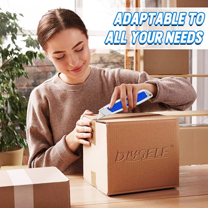 DIYSELF 2 Pack Box Cutter- Sharp Utility Knife- Box Cutters Heavy Duty for Carpet, Cardboard, Paper- Razor Knife- Box Opener- Cardboard Cutter- Exacto Knife- Retractable Knife (Blue)