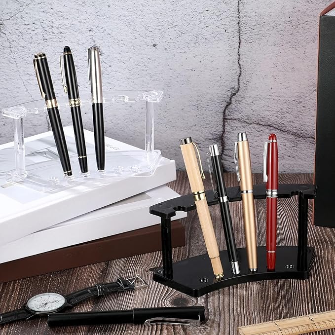 Tinlade 2 Pieces Plastic Pen Holder Stand Display Rack 6-Slot Pen Makeup Brush Rack Organizer Eyebrow Stand for School Office Home Store(Clear,black)
