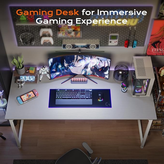48 X 24 Inch Computer Desk with Deeper Desktop, Gaming Office Writing Work Desk for Home Office, Study, Bedroom, Work from Home, Metal Frame, White