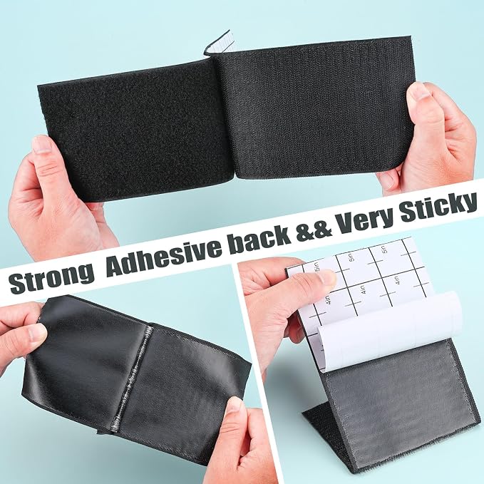 20Ft x 4 Inch Heavy Duty Hook and Loop Strips with Adhesive, Black | 4X Extra-Strong Hold, Measuring Scale Liner, Bonus Scissors, Durable Nylon Hook & Loop Tape, Ideal for Home, Office & DIY
