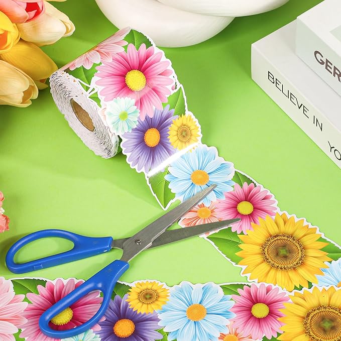 Spring Bulletin Board Borders Daisy Flower Border Trim Classroom Bulletin Board Decoration Spring Floral Paper Cutouts for Classroom School Wall Home Decor, 68.9 Ft