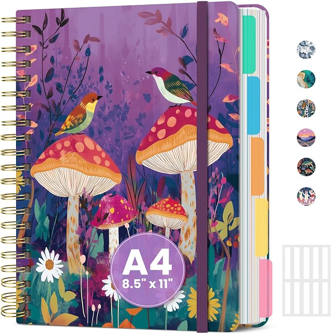 ZOTIA Large Spiral Notebook for Work, 8.5" x 11" Journal for Women, Cute 5 Subject Notebook with Removable Dividers & Tabs, College Ruled Lined Journal for Office and School, 280 Pages, Fable Grove