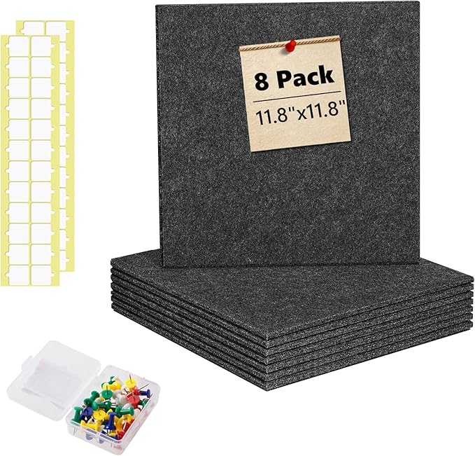 Bulletin Board 47" X 24" Cork Boards for Wall Alternative 8 Pack Grey Non-Stripe Felt Bulletin Board 48 Safe Adhesive 35 Push Pins for Office School Home Room Decor