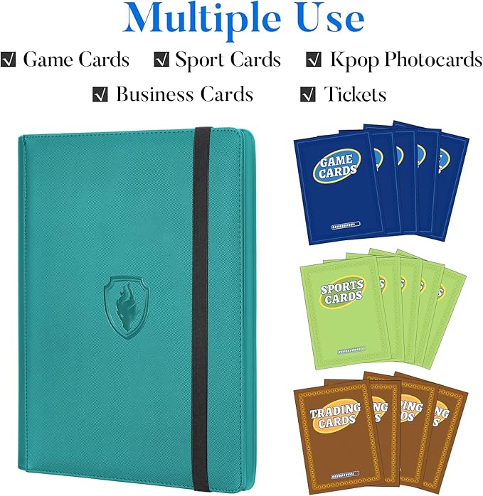 Premium 9 Pocket Card Binder for 360 Cards, Fabmaker PU Trading Card Binder | Sturdy Card Collection Album, Side-Loading, Sleek Card Holder Folders for Game Cards & Sports Cards, Turquoise