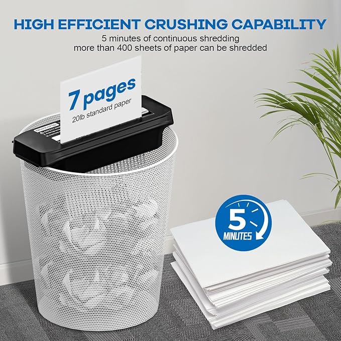 Paper Shredder for Home Use, 7 Sheet Strip Cut Small Paper Shredder Without Basket for Home Office, Portable Shredder Extendable Arm Design with Overheat Protection,Jam Proof