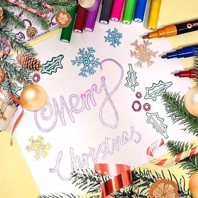Artecho Outline Markers, 12 Glitter Colors, Christmas Gift, Stocking Stuffers for Teen Girls, Double Line Metallic Markers for Tween Girls Trendy Stuff, Art Stuff Crafts for Teens