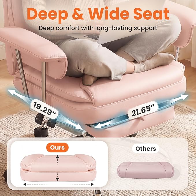 NEO CHAIR Big & Tall Leather Office Chair, High Back, Lumbar Support, Pink | Gaming Chair for Adults and Computer Use, Reclining Office Chair with Foot Rest, Massage, Comfy Design and Heavy Duty Support