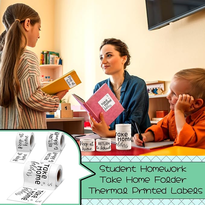 300 Pcs Take Home Return to School Labels,Basic | 3 Rolls Thermal Printed, Student Homework Folder Stickers, Keep at Home Label, Classroom Office Organization