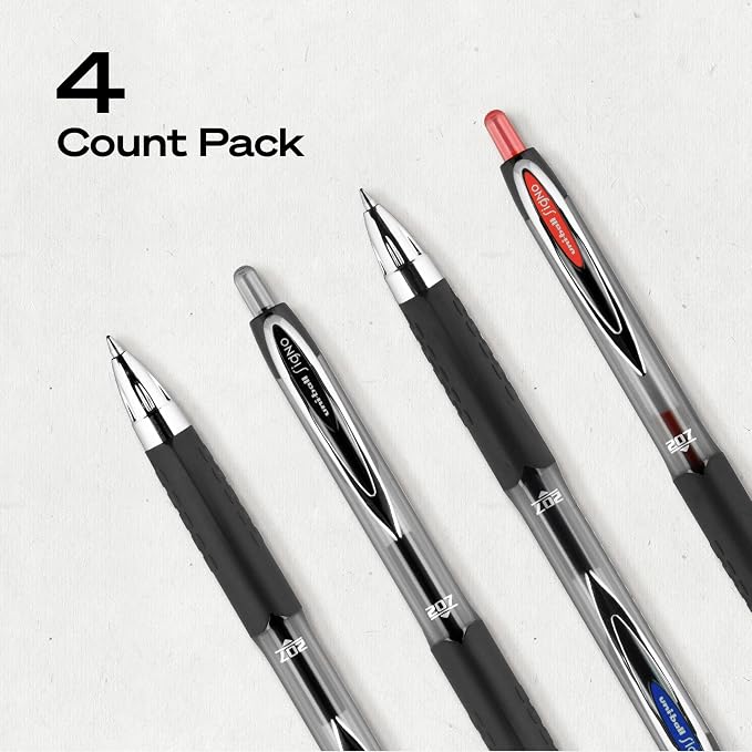uniball™ 207 Gel Pens, Assorted Ink, 0.7mm Medium Point, 4 Count | Retractable, Smooth Writing, Fraud-Resistant, uni Super Ink™