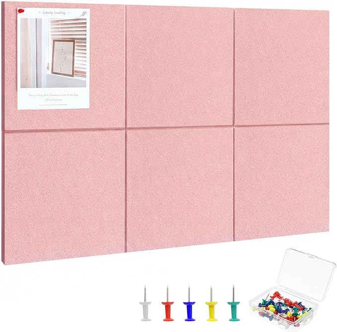 Cork Board Alternative 28" x 19", 6 Pack Felt Bulletin Boards, Pin Board | Includes Pushpins & 35 Safe Removable Adhesive Tabs, High-Density, Notice Boards for Walls Office Home Decor - Pink