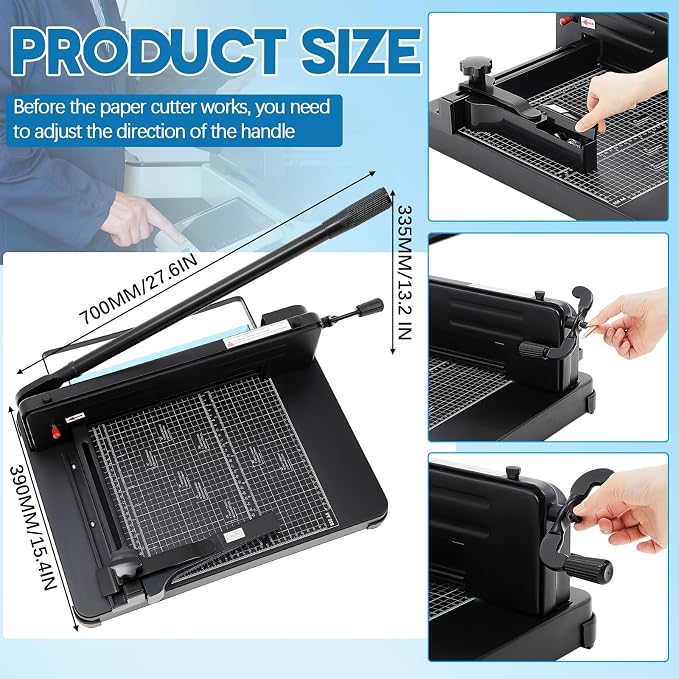 Threlaco 12 Inch A4 Heavy Duty Guillotine Paper Cutter 400 Sheet Capacity Guillotine Paper Cutter Stack Cards Trimmer Solid Steel with Metal Base for Cardstock Leather Office Home School (Black)