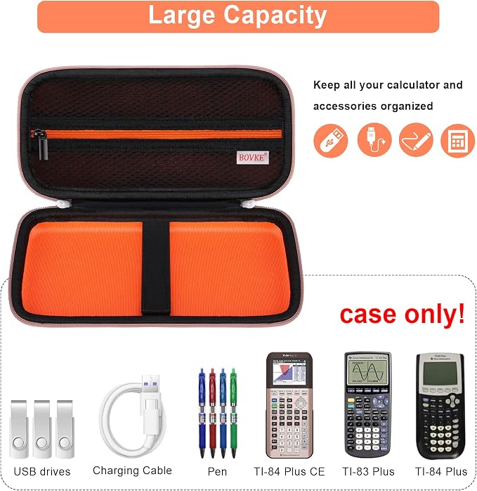 BOVKE Case for TI-84 Plus CE/TI-84 Evo/TI-84 Plus/TI-83 Plus/CE Calculator | Texas Instruments TI-84 Plus CE/TI-84 Evo/TI-84 Plus/TI-83 Plus Color Graphing Calculator Shockproof Carrying Bag, Rose Gold