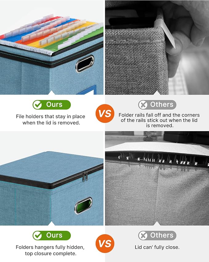 File Box Small 2-Pack Mesh Pockets Hanging Organizer for Letter-Size | Dustproof Lid. 3 Mesh Pockets. Collapsible Scratch-Resistant GRS Linen. Slide Rails. Office, Home, Dorm