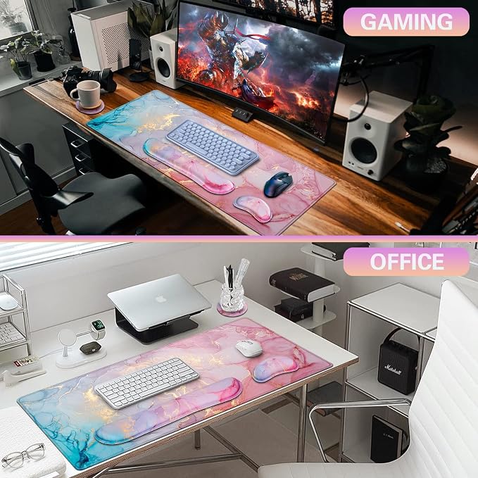 Canjoy Desk Mat with Keyboard and Mouse, Desk Pad with Wrist Rest Support | 4-in-1 Big Large Mouse Pad(35.4×15.7in) + Keyboard Wrist Rest + Coaster, Extended Keyboard Mat Computer Desk Pad Memory Foam