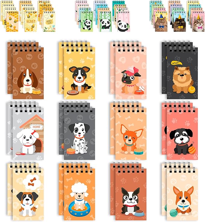 Decorably 24 Pack Dog Themed Mini Notebooks for Kids Party Favors - 12 Adorable Designs 2.4x4in Small Notebooks for Kids, Spring-Bound, 20 Sheets