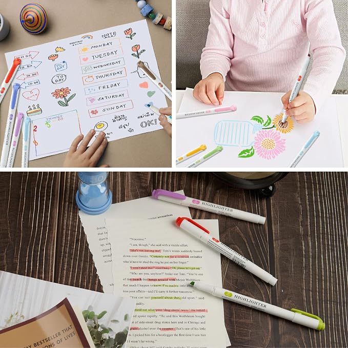 Pastel Highlighters - 15 Pcs Assorted Colors Dual Tip Real Mild Highlighter Markers, Chisel & Fine Tips for Bible Journaling, Note Taking, School Supplies, No Bleed