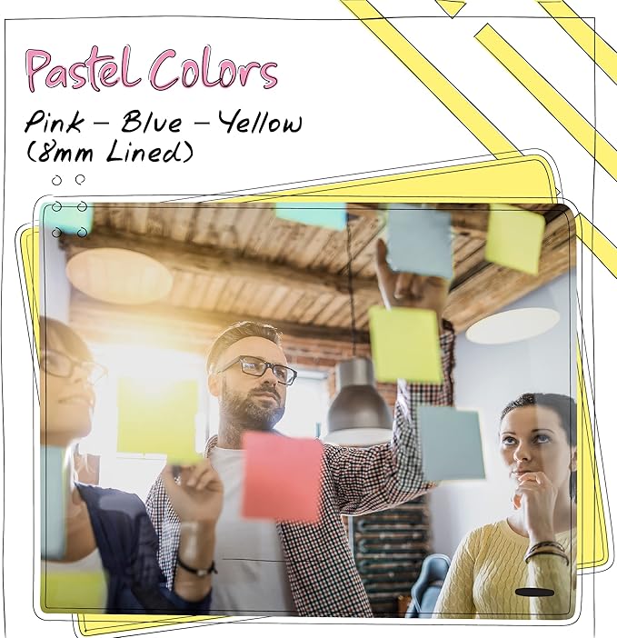 Better Office Products Lined Sticky Notes 3 x 3, 3 Pack, 300 Sheets (100/Pad), Self Stick Notes with Lines, Assorted Pastel Colors, Post Memos, Strong Adhesive, 3 Pads
