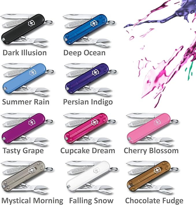 Victorinox Classic SD Swiss Army Knife, Compact, 7 Functions, Swiss Made Pocket Knife with Small Blade, Screwdriver and Key Ring - Falling Snow (White)