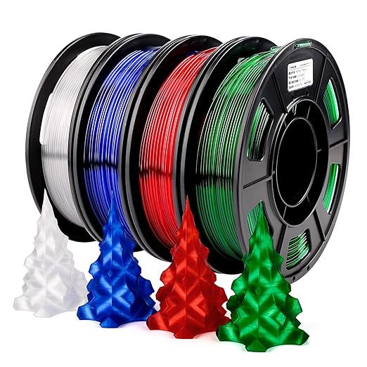 AMOLEN 3D Printer Filament Bundle, PETG Filament 1.75mm,Transcucent Clear/White,Red,Green,Blue Filament,PETG Transparent Filament with Light Transmission Feature,250g x 4 Spools Set