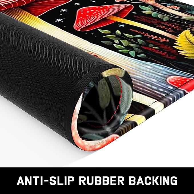Mouse Pad, Minimalism Marble Style Computer Pad, Anti-Slip Rubber Mouse Mat with Stitched Edges for Gaming, Office, Laptop, PC, Women, 9" x 8" Thick 3 mm, Red Mushroom