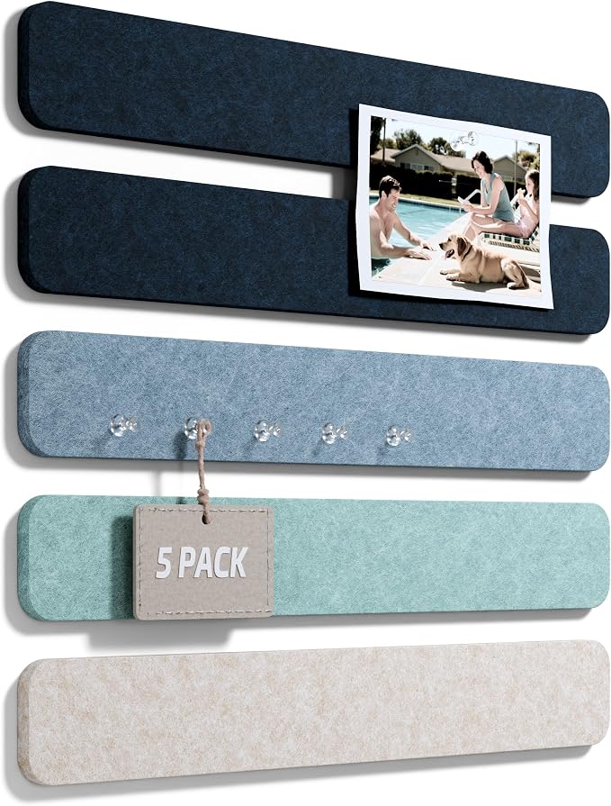 Fluxynara 13" x 2" Felt Wall Panels, Ocean Gradient | 5-Pack Includes 35 Push Pins and Adhesive Tabs for Photos, Notes and Decor in Bedroom Doors, Home Office or Studios