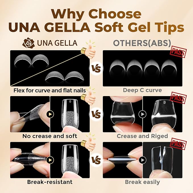 UNA GELLA Square Fake Nails, 504pcs Gel Nail Tips Clear Press on Nails Pre-shape for Full Cover Square Nails French False Nails For Nail Extension Nail Art Home DIY 12 Sizes False Gelly Tips