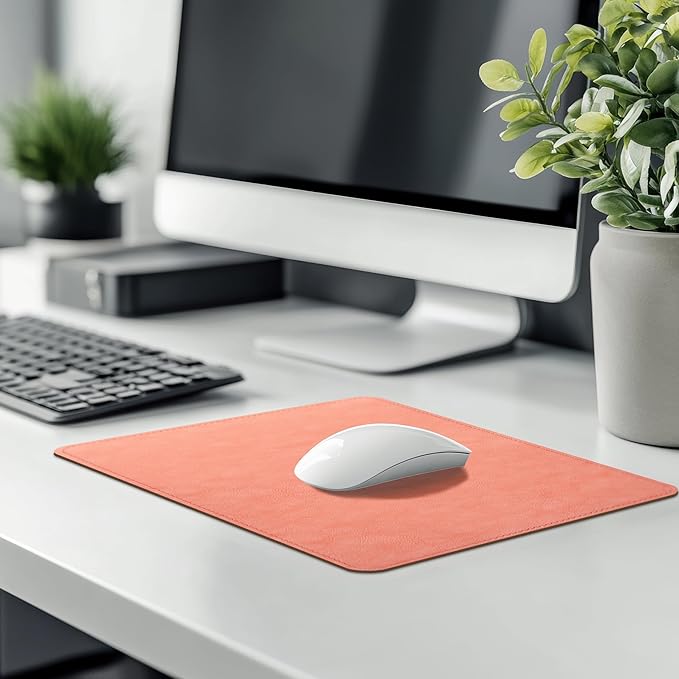 PU Leather Mouse Pad With Stitched Edge, Micro-Fiber Base, Non-Slip Waterproof for Computers, Laptop, 8x11 Inch (Pink)