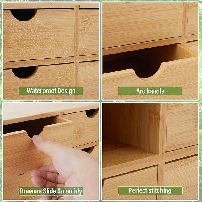 Bamboo Desk Organizer With Drawers Countertop Drawers Counter Storage Box Corner Desk Organizer for Home Office No Assembly Required (4 Drawers)