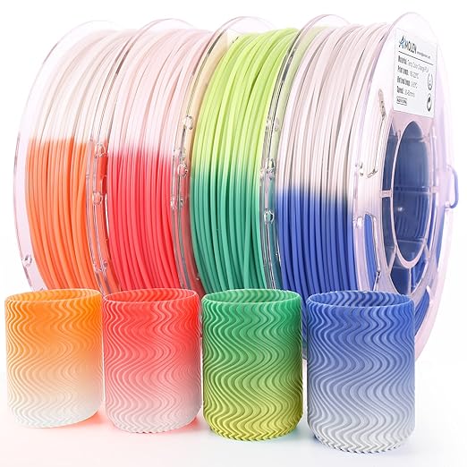 AMOLEN 3D Printer Filament Bundle, Temp Change PLA Filament 1.75mm Bundle,Color Change with Temperature Filament Sets, 3D Printing Filament +/- 0.02mm, Green/Blue/Red/Orange, 200g X 4