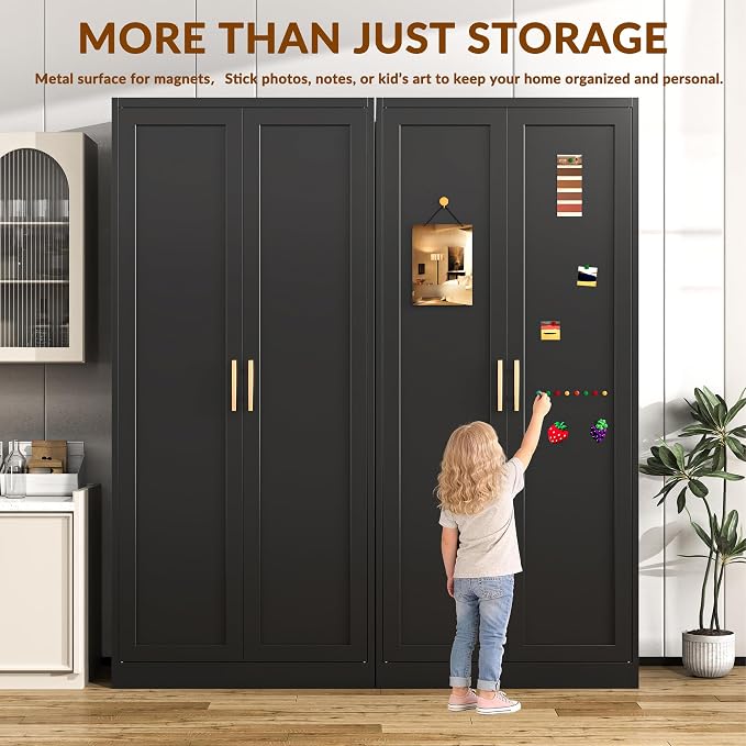 BESFUR 71" Tall Black Kitchen Pantry Cabinet, Metal Food Storage Cabinet with 4 Adjustable Shelves, Freestanding Cupboard with Doors for Kitchen, Dining Room, Living Room, Bathroom, Laundry Room