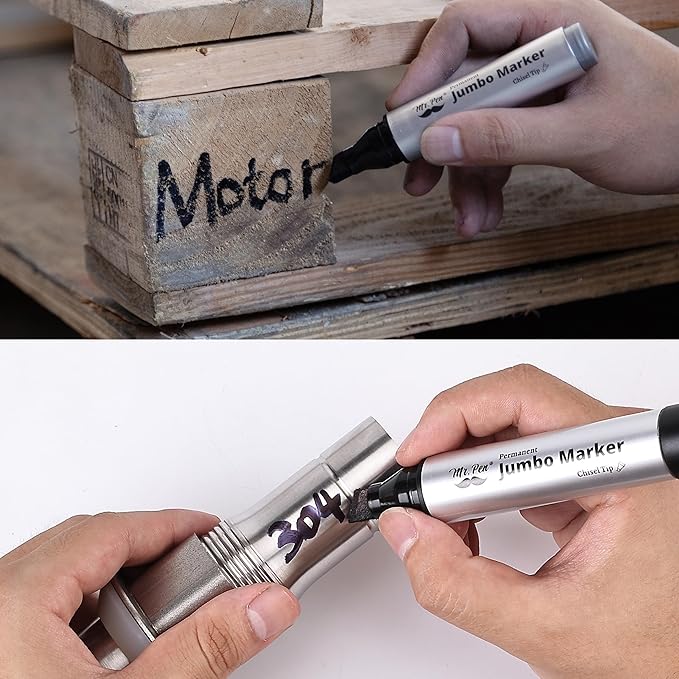 Mr. Pen- Jumbo Permanent Markers, 4 Pack, Chisel Tip, Black, Thick, Large, Wide Tip